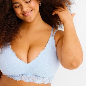 Aerie Anytime Sunflower Lace Padded Plunge Bralette Blue XXL